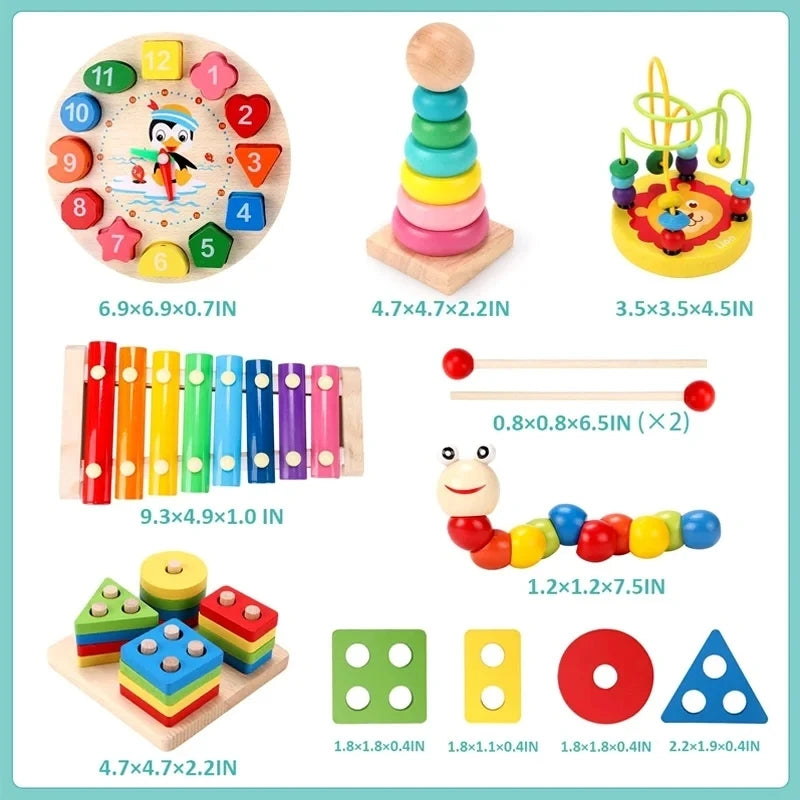Montessori Baby Toys Wooden Blocks Jigsaw Puzzles Game Preschool Early Learning Educational Development Toys for Kids Gifts