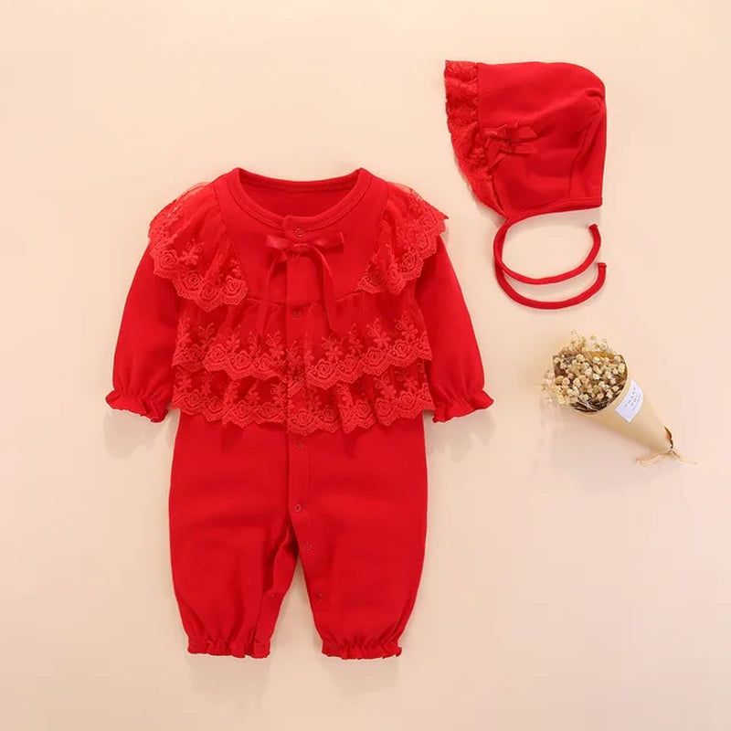 New Newborn Baby Girls Clothes Cotton Long Sleeve Lace Baby Romper Jumpsuit Cute Baby Girl Outfits Set 0 3 Months Baby Clothing