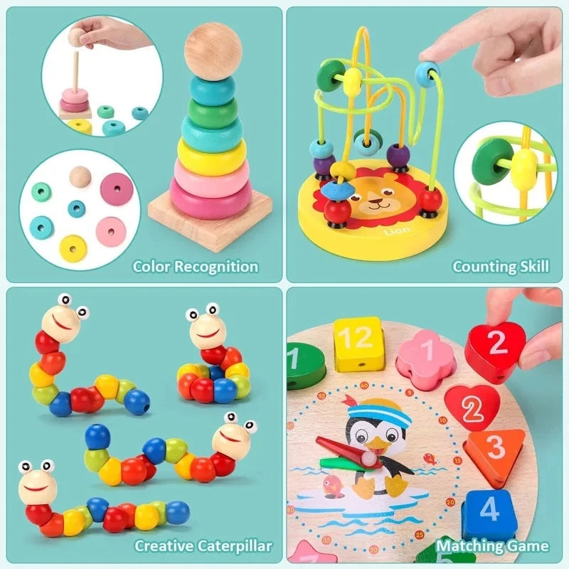 Montessori Baby Toys Wooden Blocks Jigsaw Puzzles Game Preschool Early Learning Educational Development Toys for Kids Gifts