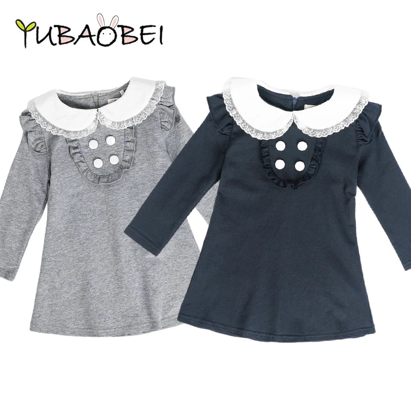2022 Spring Autumn New Arrival Cotton Girl Korean Clothes Doll Collar Long Sleeved Casual Girls A-Line Mini Dress Kids Clothing